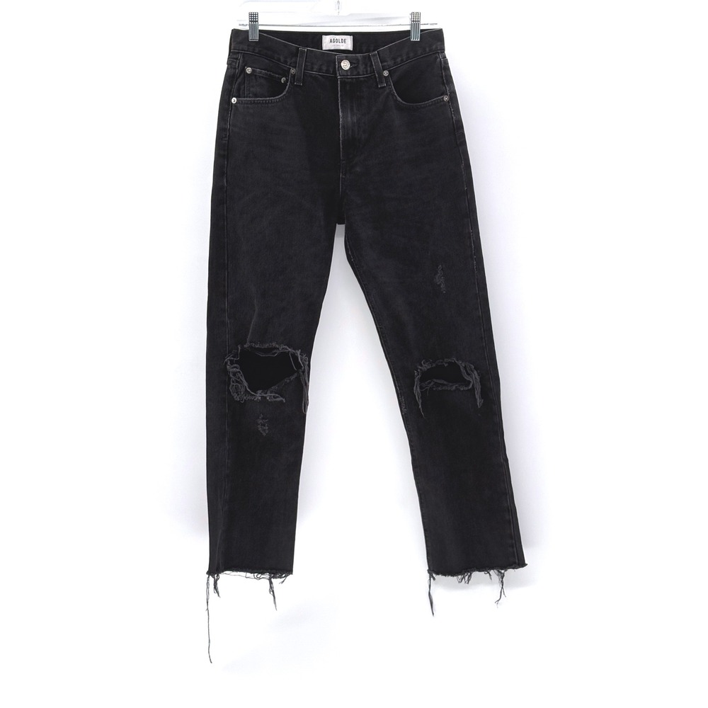 Agolde Jeans Cherie Women Size 27 Black Distressed High Rise Straight Leg